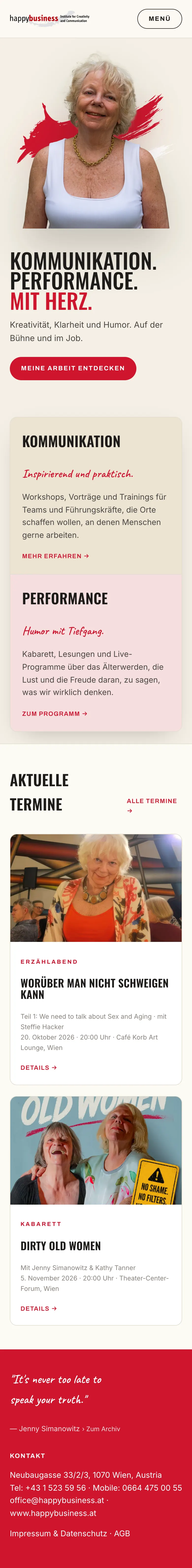 happy business - Website & Newsletter Tool: the whole home page at phone size